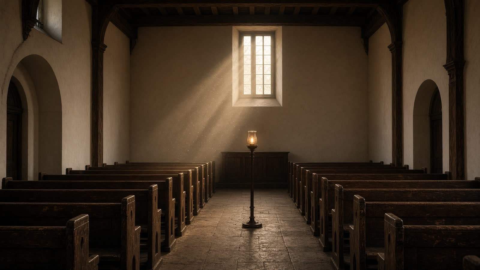 Light falling into a quiet chapel.